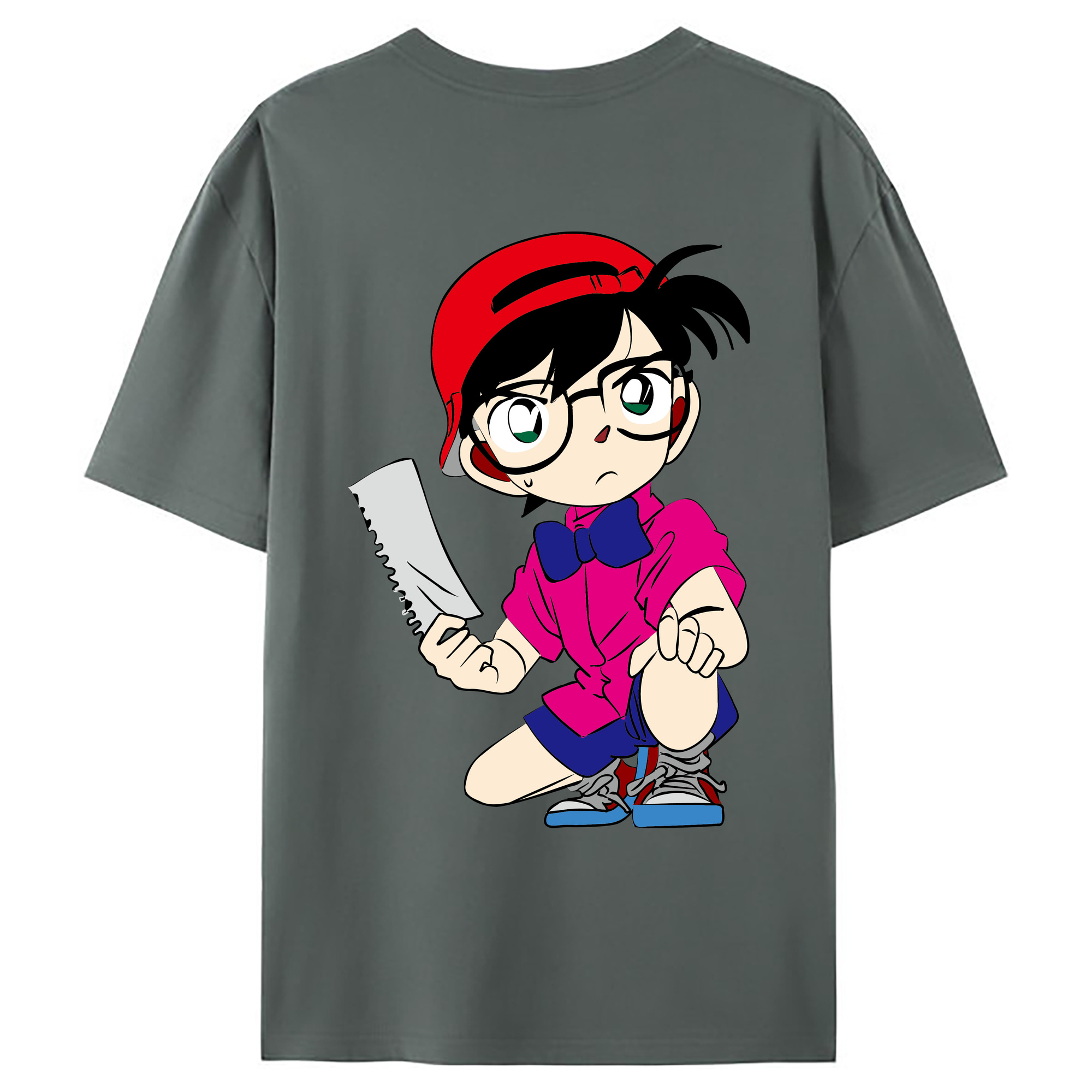 （画像用） 名探偵コナン 江戸川 コナン Detective Conan Conan Edogawa 綿100％ メンズ半袖Tシャツ（バックプリント） 通気性